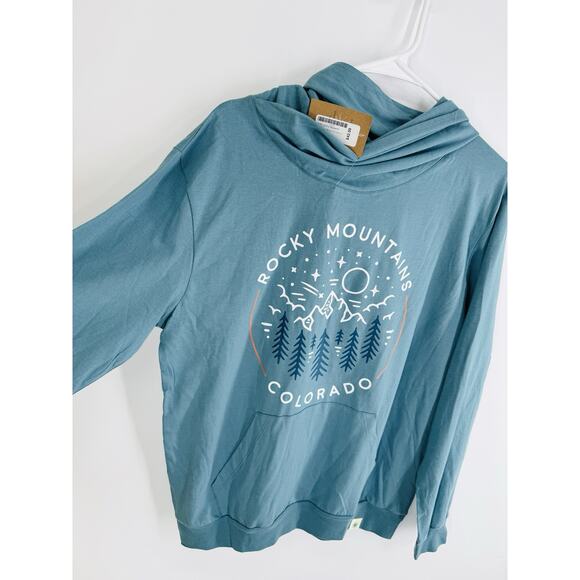Uluru Hooded Tee Shirt Rocky Mountains Colorado New Unisex Medium Hiking Blue - Picture 2 of 7